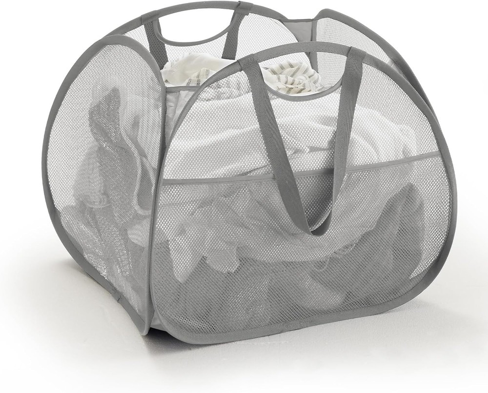 TECHMILLY Collapsible Mesh Pop Up Laundry Hamper with Strong Handles, Large Open