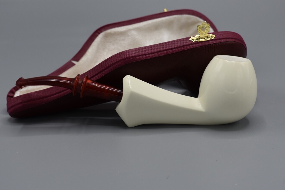 Fancy Smooth Egg Pipe New Block Meerschaum W Case#1211