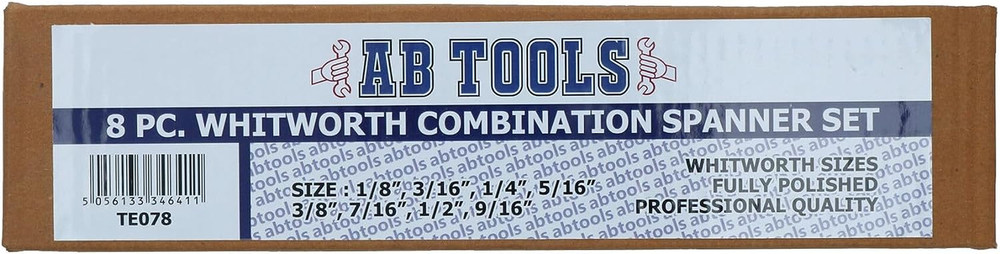 British Whitworth BSW Combination Wrench Spanner Open Ended/Ring Combo Set TE078