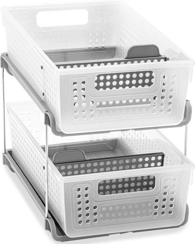 Premium 2 Tier Organizer Under Cabinet Storage W/ Pull Out Sliding Drawers