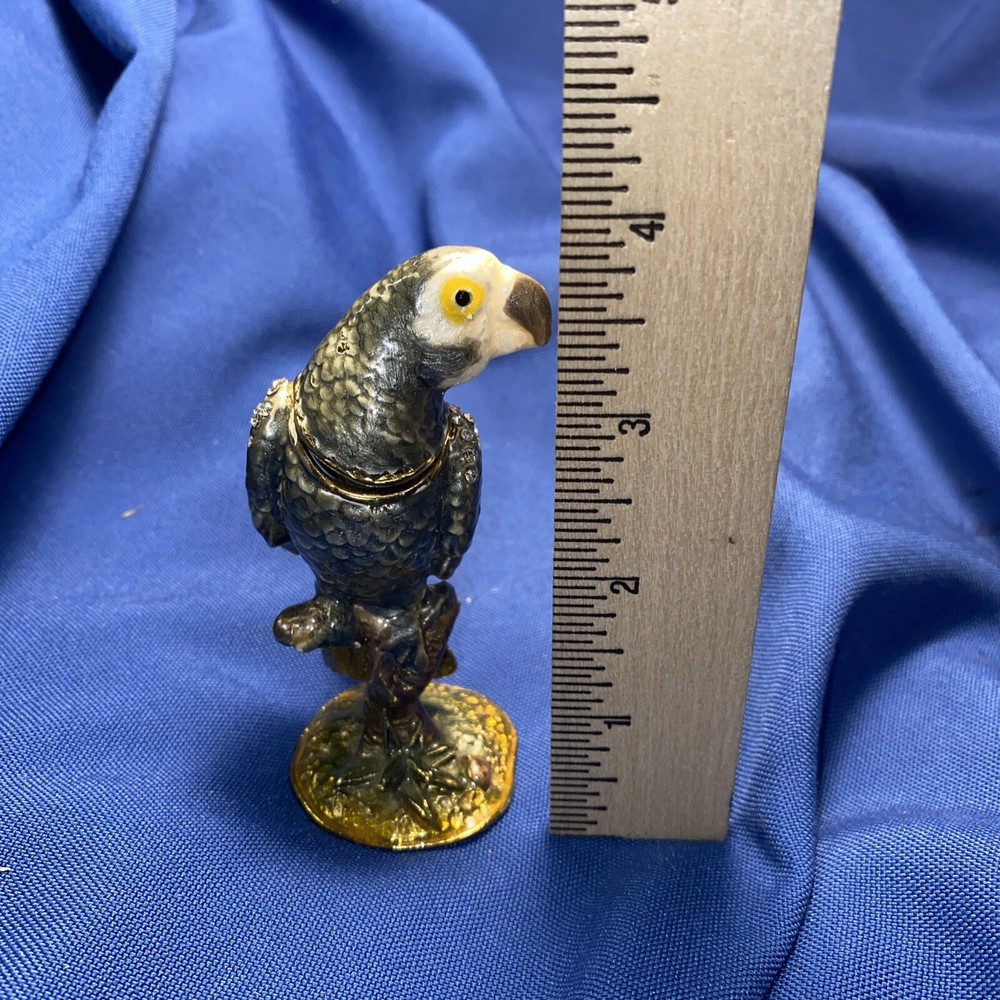 Enameled Metal Hinged parrot Trinket Box