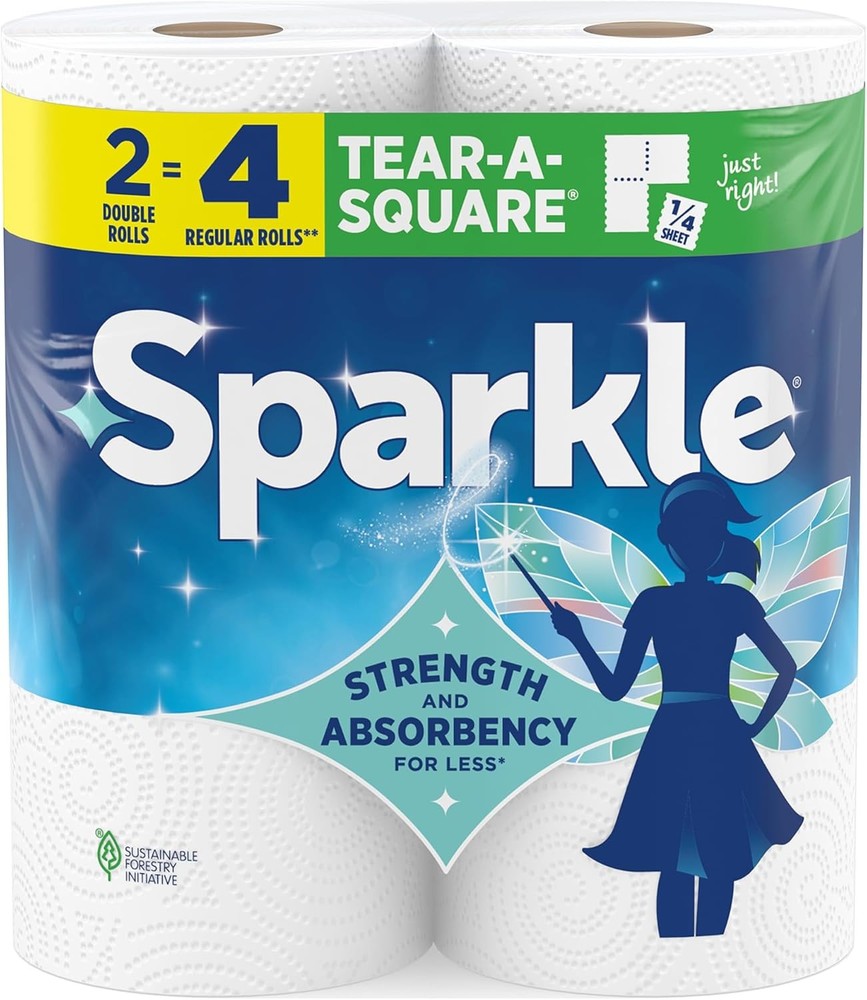 Sparkle Tear-A-Square Paper Towels, 2 Double Rolls (220 Sheets Total) - Strong