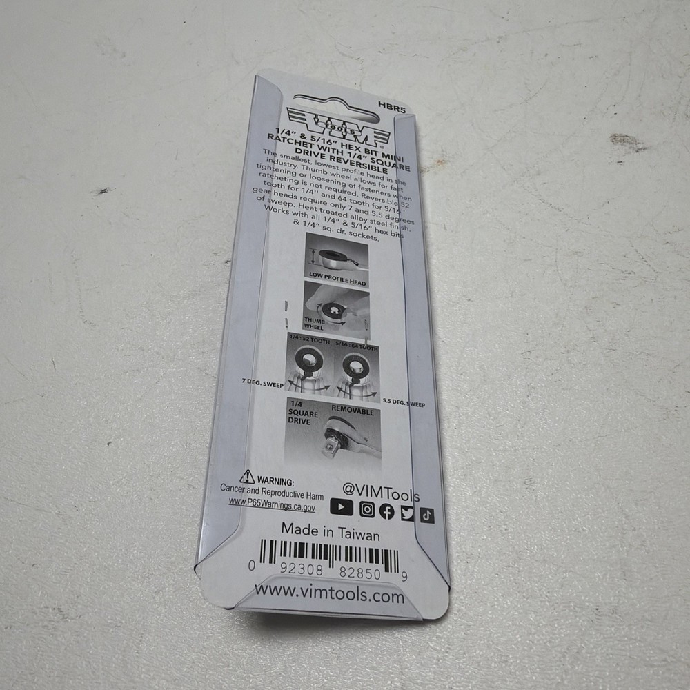 VIM Tools HBR5 1/4" and 5/16" Hex Micro Bit Ratchet with 1/4" Square Drive