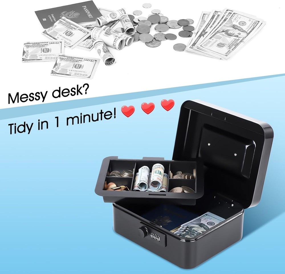 Medium Cash Box with Combination Lock - Portable Safe Storage for Valuables