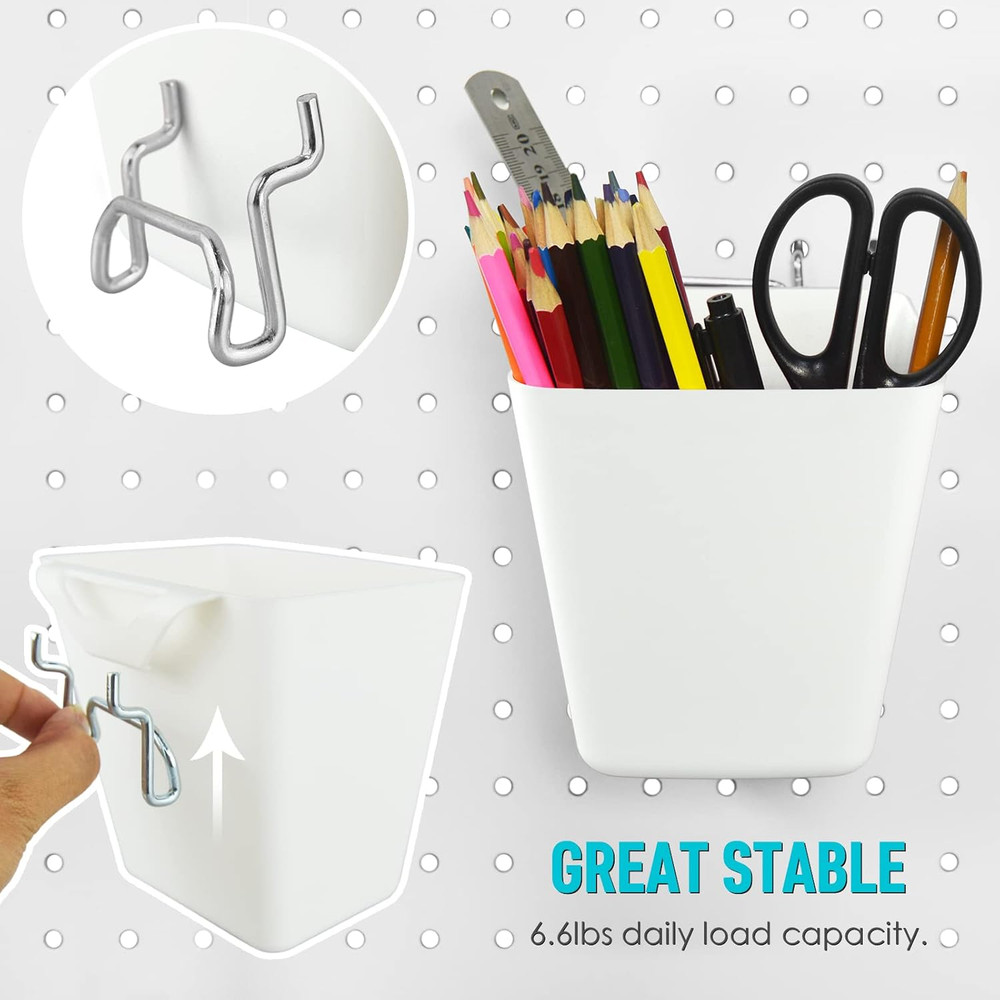 Large Pegboard Cups Peg Board Storage Bin 6 Pack with Hooks Square Bo...