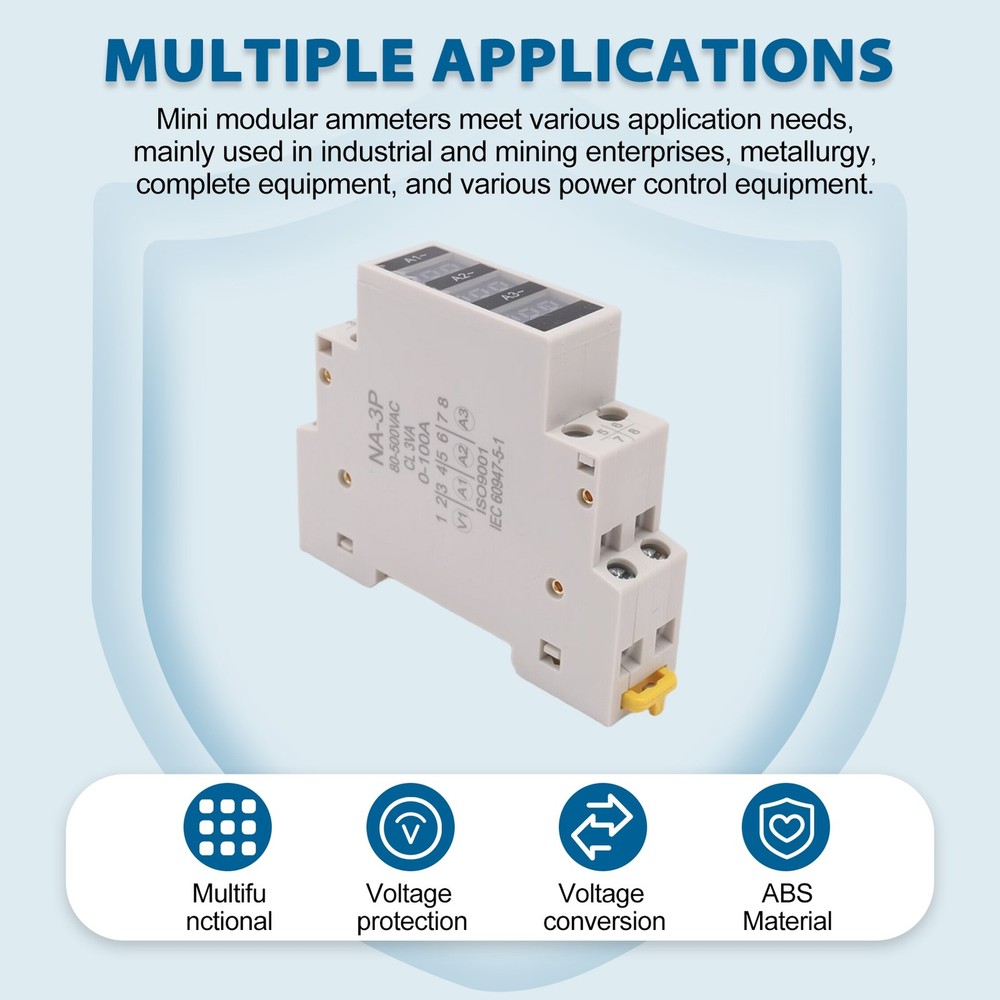 3 Phase Amp Meter for DIN Rail Mounting, Modular Current Meter