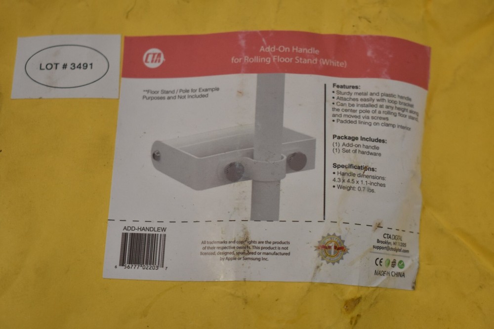 CTA Digital Add On Floor Stand Handle For Rolling Floor Stand White Assembly