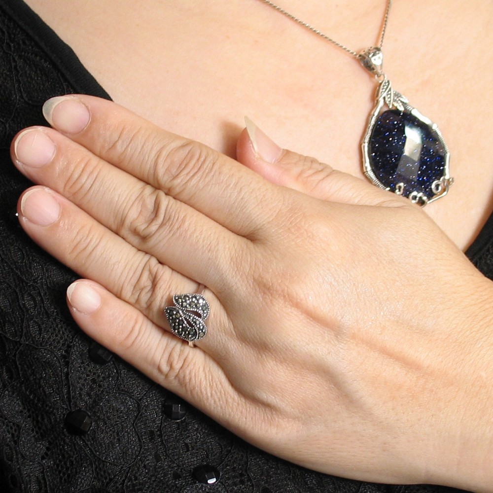Sterling Silver Double Flame Marcasite Ring