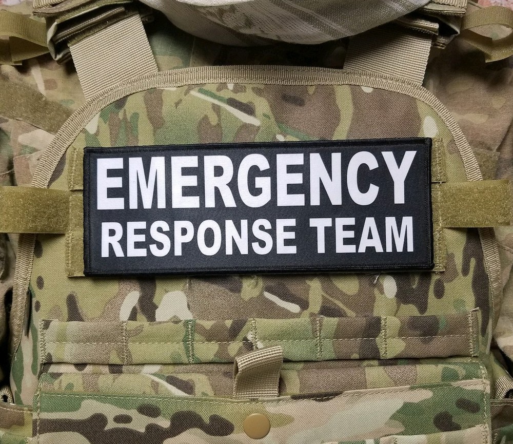 3x8" EMERGENCY RESPONSE TEAM Black Hook Back Patch for Plate Carrier Bag