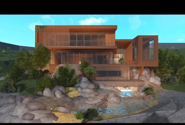 Modern Rustic Home Digital Plans with Water Features & Landscape Renderings