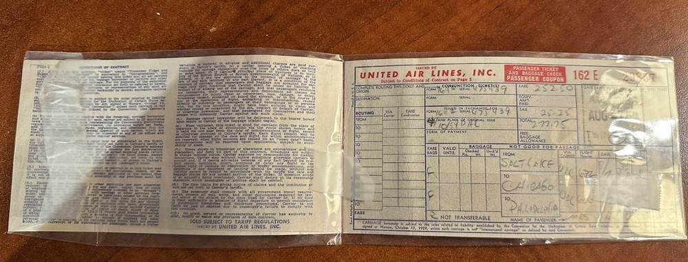 Old 1954 Delta airline Ticket