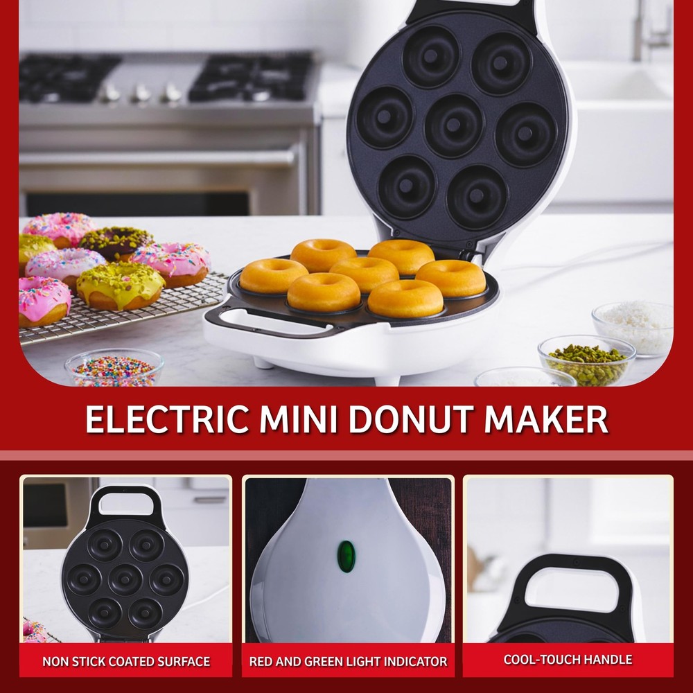 Mini Donut Maker, Durable, Nonstick Easy to Use Mini Baking Machine - Cooks 7...