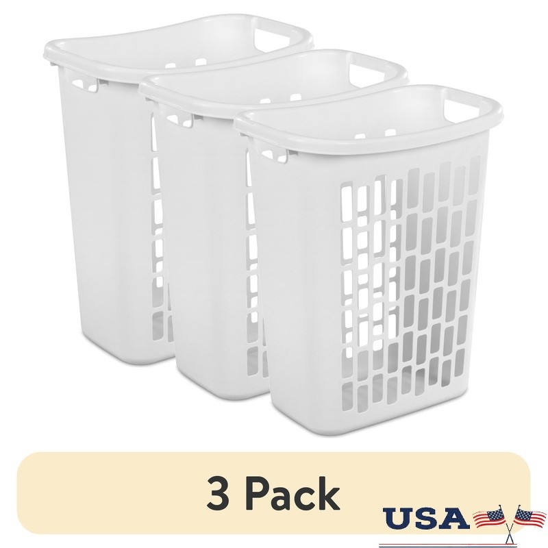 Rectangular Open Hamper Plastic Laundry Basket Narrow Spaces W/ Carry Handles US