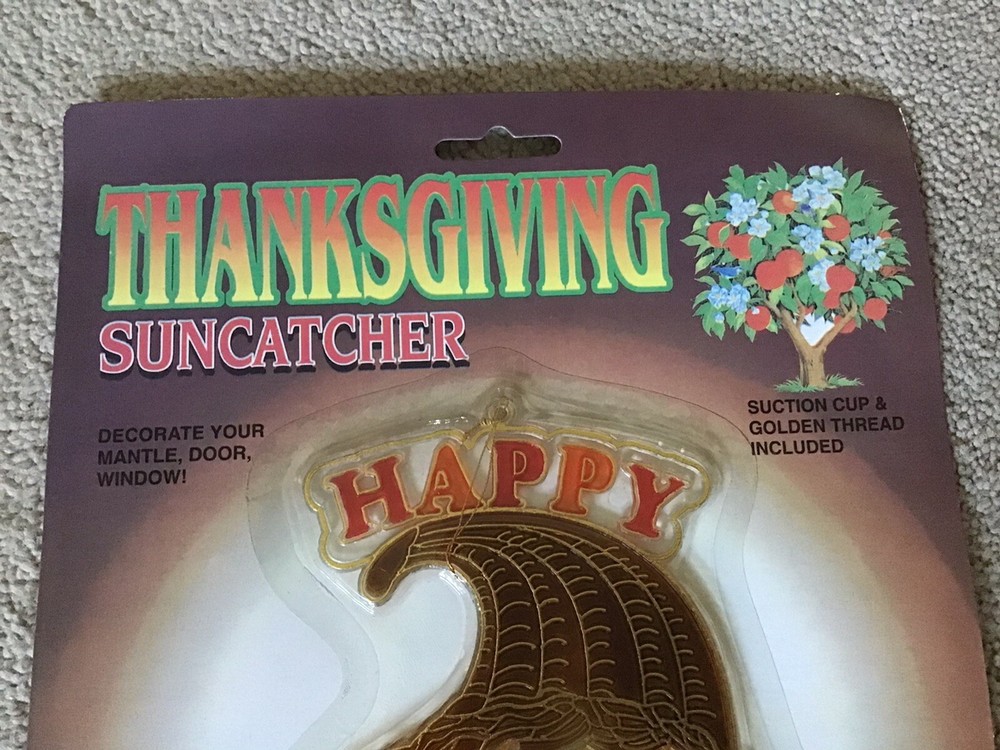 NIP Thanksgiving Plastic Suncatcher "HAPPY THANKSGIVING" Cornucopia