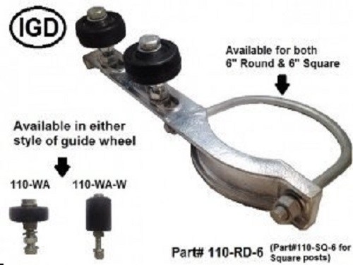 Galvanized Lower Roller Guide Assembly- for 6 5/8" OD  Round Post