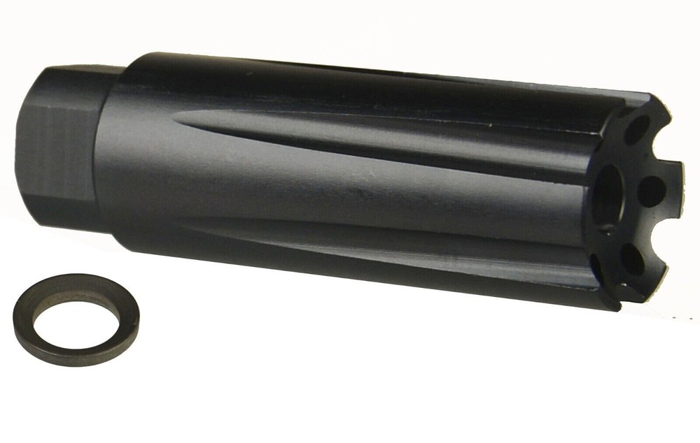 Low Concussion Linear Muzzle Brake Compensator for 9mm 1/2x36 TPI, 7075 T6 Black