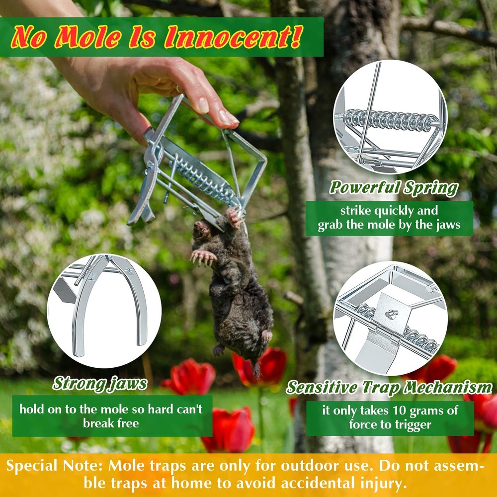 4 Pack Mole Traps That Kill Best, Mole Trap Easy to Set, Galvanized Steel