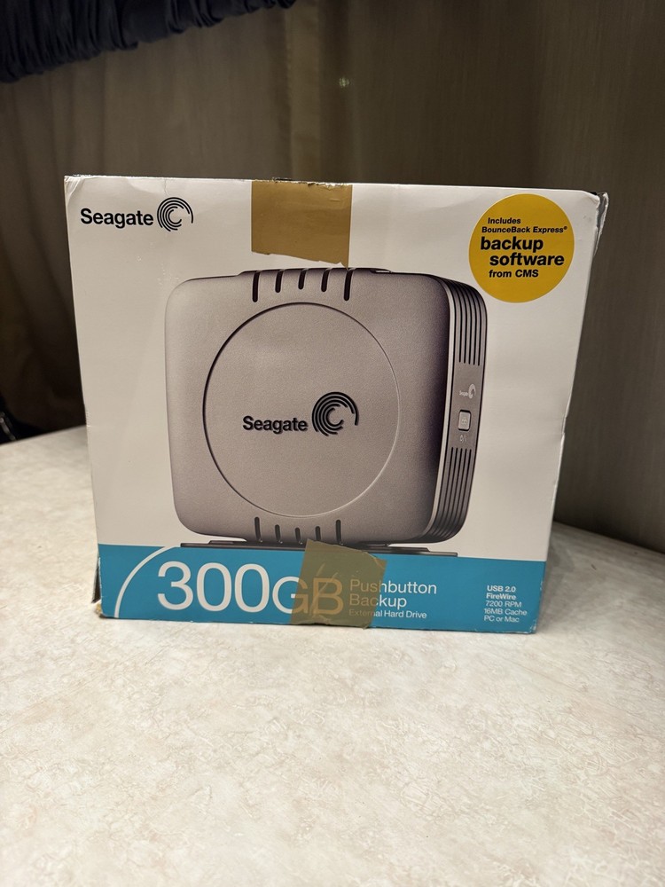 Seagate 300GB External Hard Drive Pushbutton Backup - New Old Stock