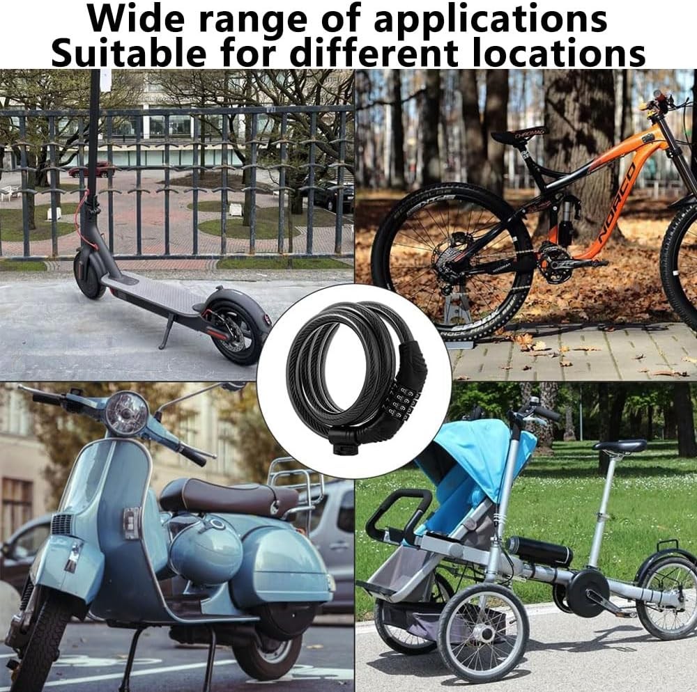 E Scooter Lock, Bike Combination Cable Locks Compatible with Large, Black