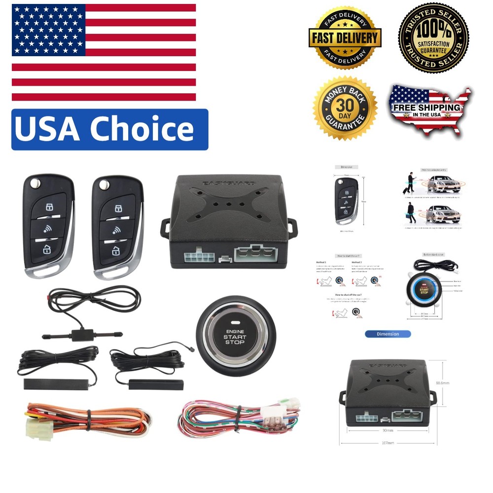 Smart Push Start Keyless Entry Alarm System with Remote - DC12V Vehicle Security