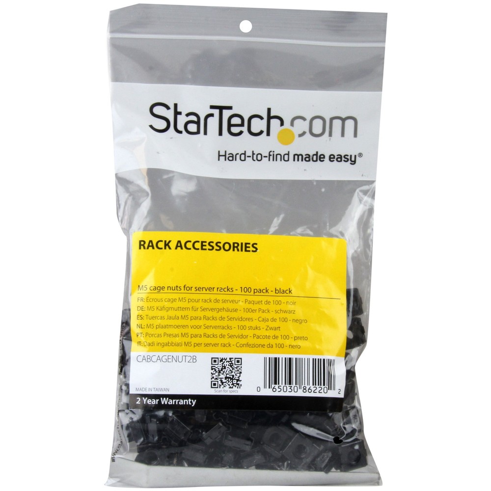 StarTech 100pk M5 Square Hole Cage Nuts & Tool for 19" 10" Server Rack