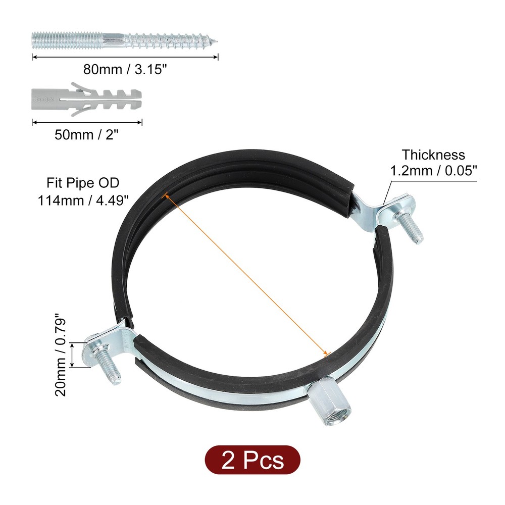 2Pcs Adjustable Pipe Bracket Clamp 4-1/2"(114mm) Wall Ceiling Mount Support