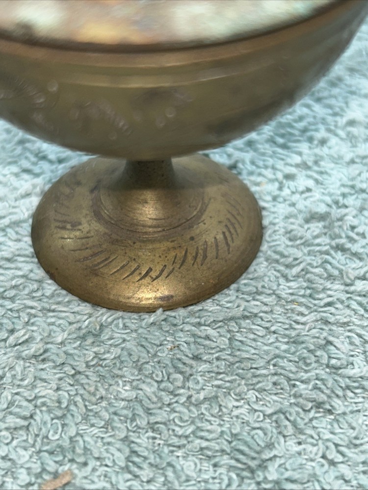 VINTAGE ETCHED BRASS CHALICE/GOBLET/INCENSE BURNER - INDIA