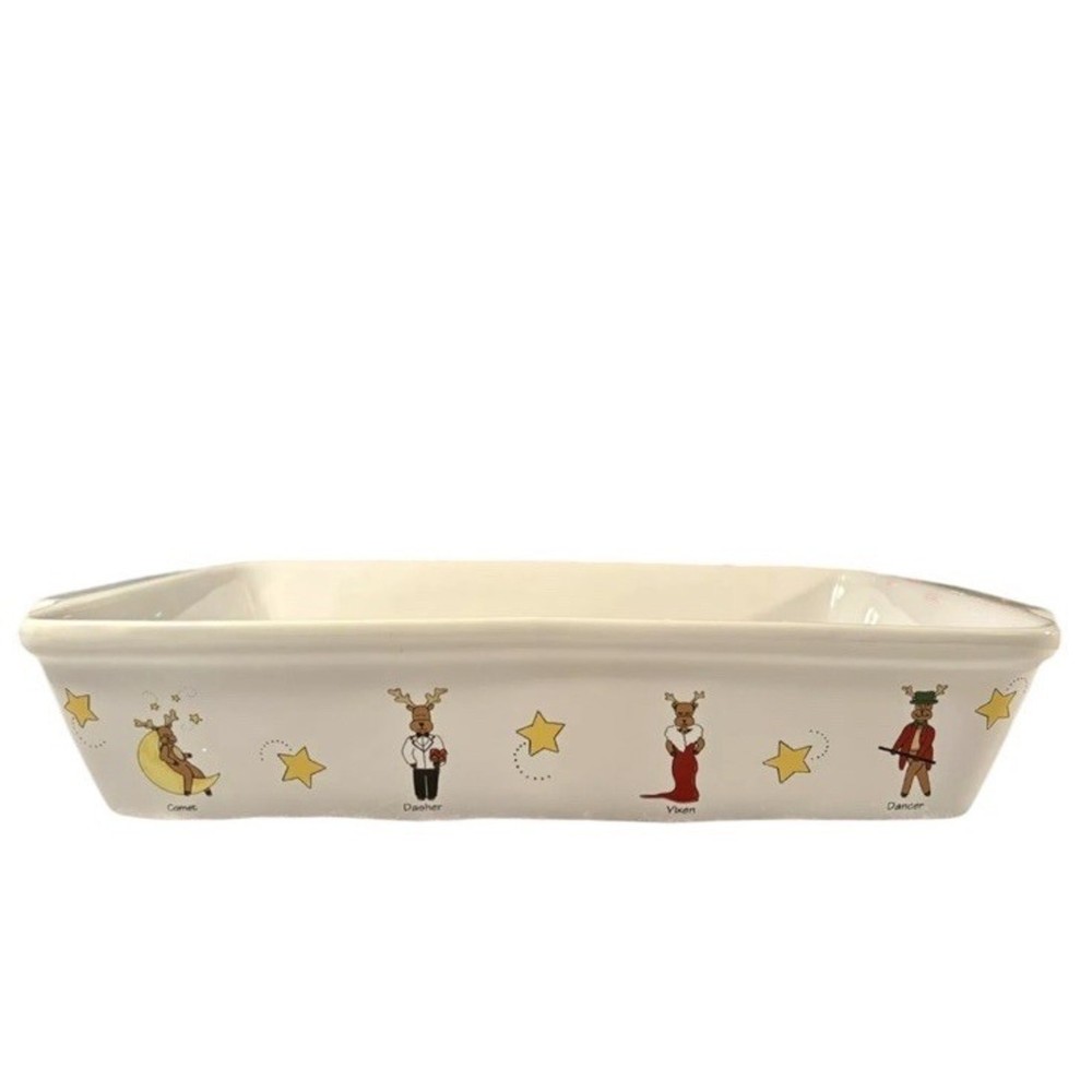 Christmas Reindeer Whimsical Holiday Rectangle Baker W/ Stand LTD Commodities