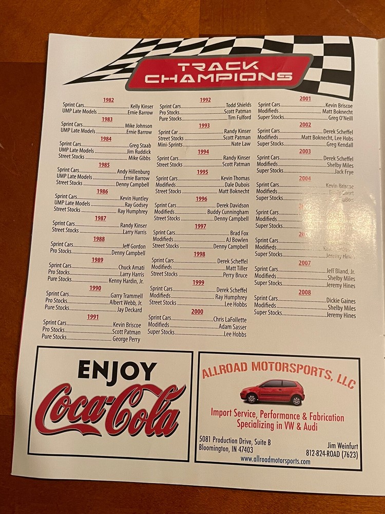 2009 Bloomington Speedway USAC Race Program