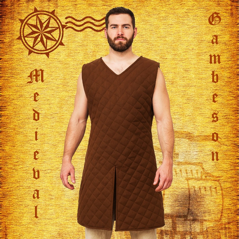 Medieval Sleeveless Bright Orange with Diamond Pattern Stiching