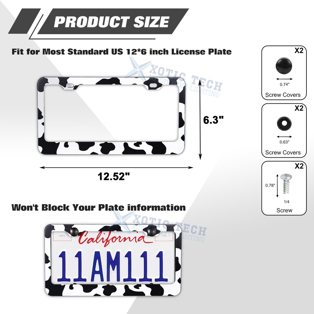 Cows Pattern Universal License Plate Frame Stainless Steels Rattle Weather Proof