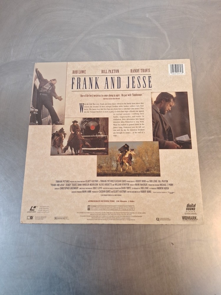Frank And Jesse - Laserdisc -Rob Lowe, Bill Paxton, Randy Travis - 1994