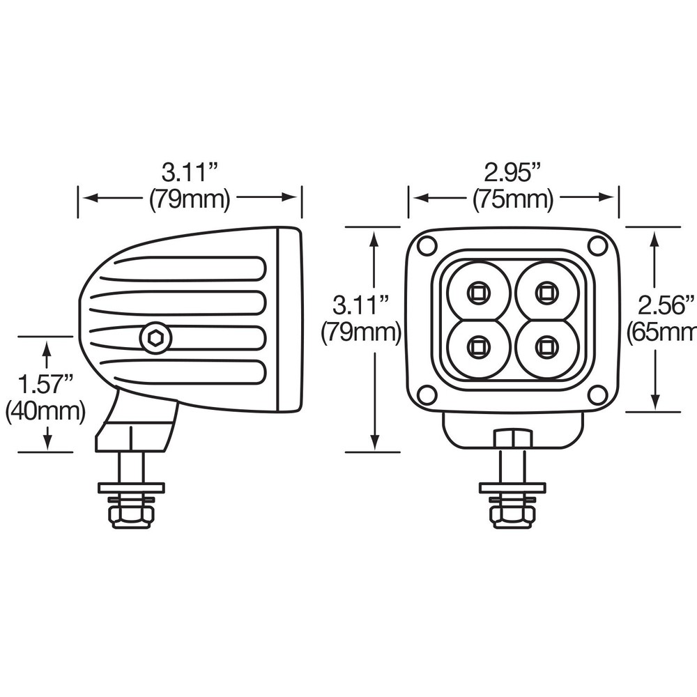 Work Lamp, Spot Beam, 2000 Lumens, Black, Square