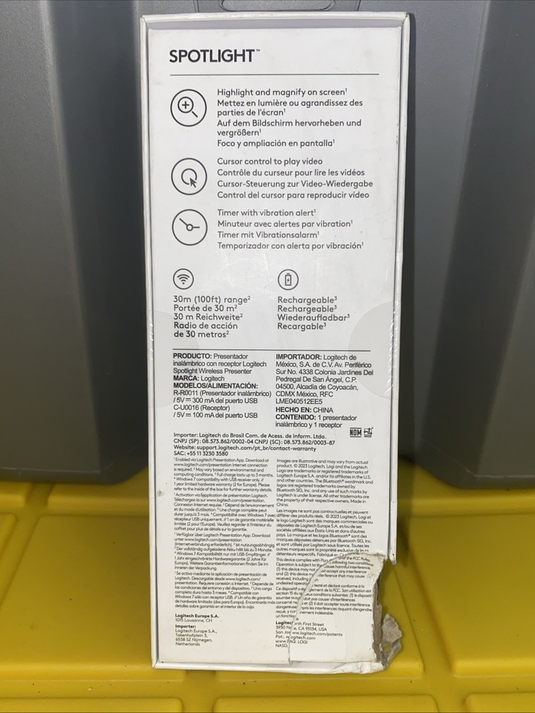 Logitech Spotlight Presentation Remote Silver -Box Damage- See Pics