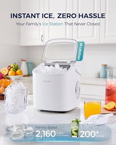 Countertop Ice Maker Machine with Handle, 26lbs Per Day, 9 Ice Cubes White