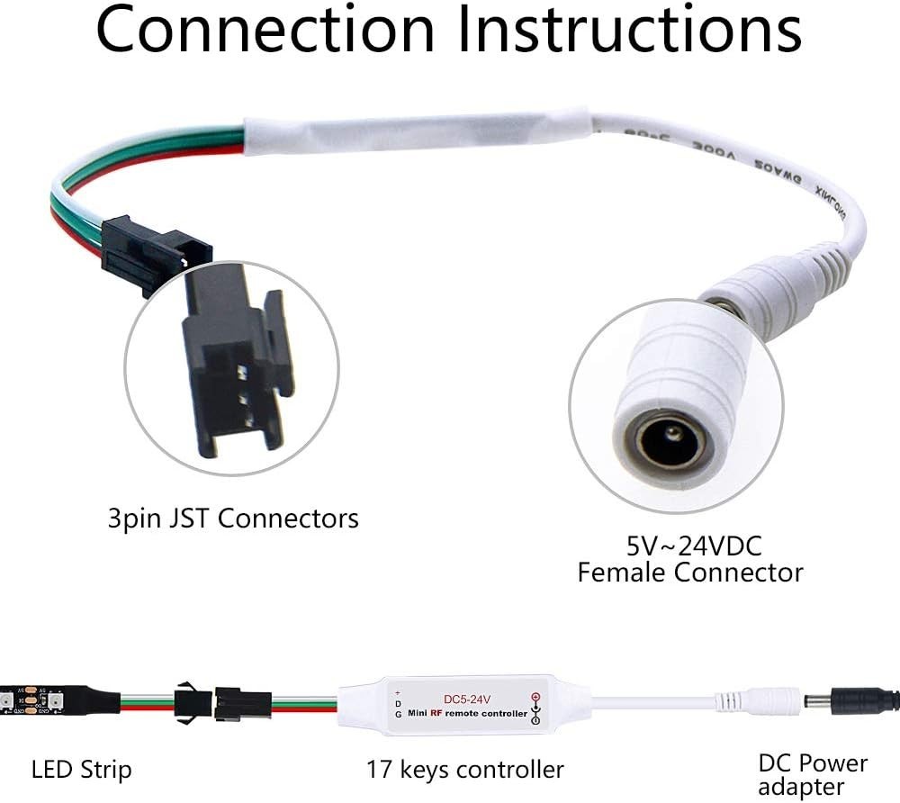 DC 5V Remote Controller WS2812B LED Strip Light Addressable Wireless RF Control