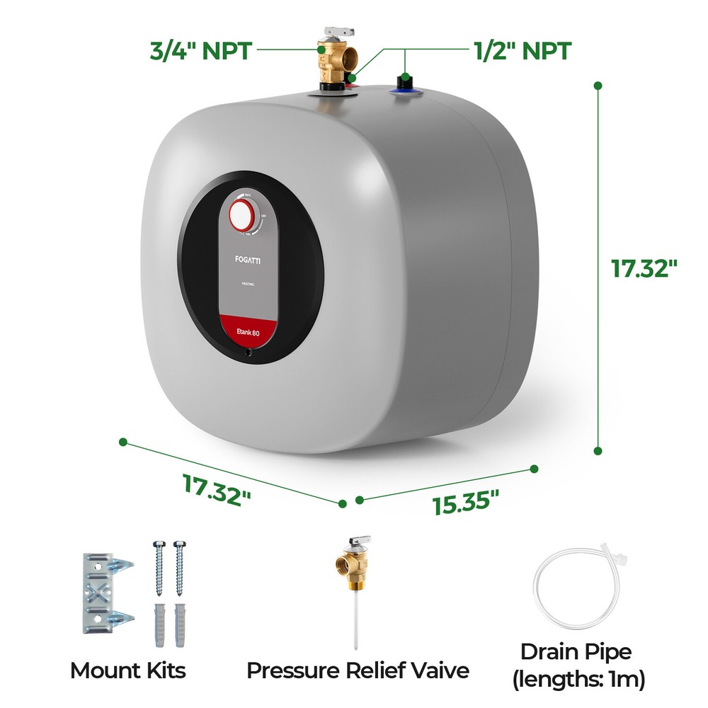 FOGATTI Electric Water Heater Under Sink Instant Hot Water Boiler 2.5/4/8 Gallon