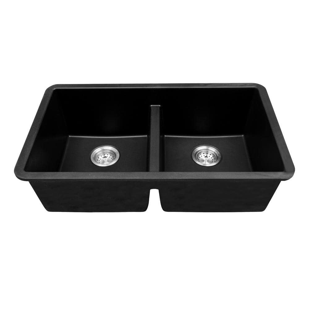 MSI 33 in. Undermount 50/50 Double Bowl Matte Black Quartz Kitchen Sink