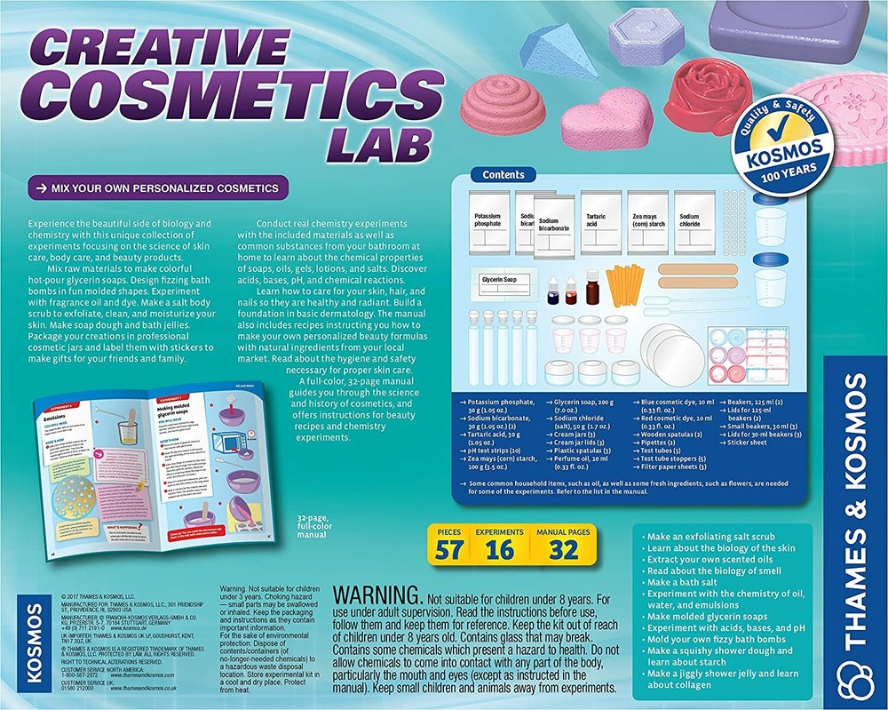 Creative Cosmetics Lab Science Kit | 16 Experiments Including Soaps, Bath Bombs,