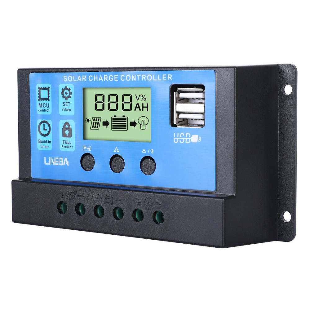 30A Solar Panel Battery Charge Controller 12V/24V LCD Regulator Auto Focus 2 USB