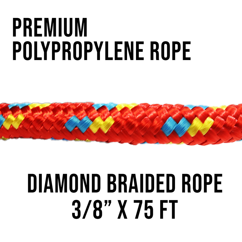 3/8" x 75' Utility Diamond Braided Polypropylene Multi Purpose Rope - BoxerTool