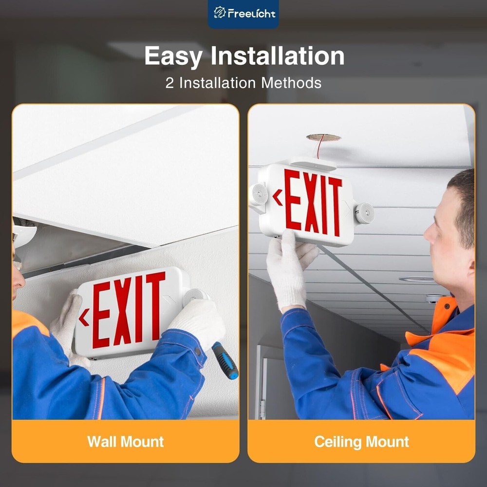 1 UNIT LED Exit Sign Emergency Lights Compact Combo FCC-Listed Wall or Ceiling