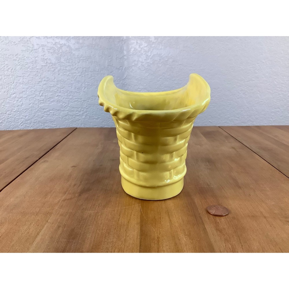 Vintage Yellow Basket Ceramic Planter