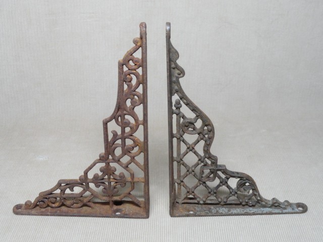 Victorian Cast Iron Shelf Brackets Same Size Different Pattern 7x5 Original 'H'