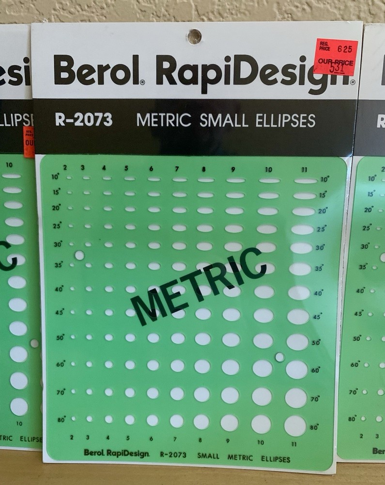 Three Berol Rapidesign Template - Small Metric Ellipses - R-2073