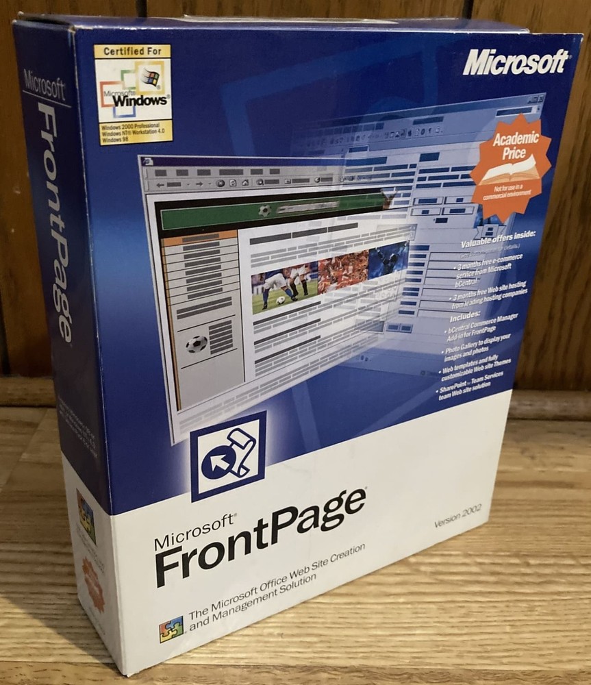 Microsoft FrontPage Version 2002, Windows 98, Complete, Used, Very Good