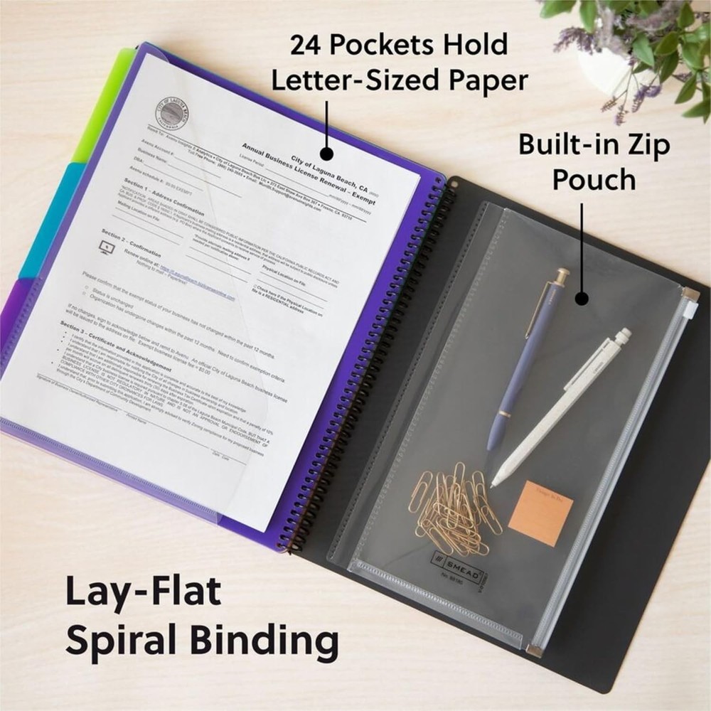 Project Organizer Poly 24 Pockets Letter Size Bright Tabs Water Resistant