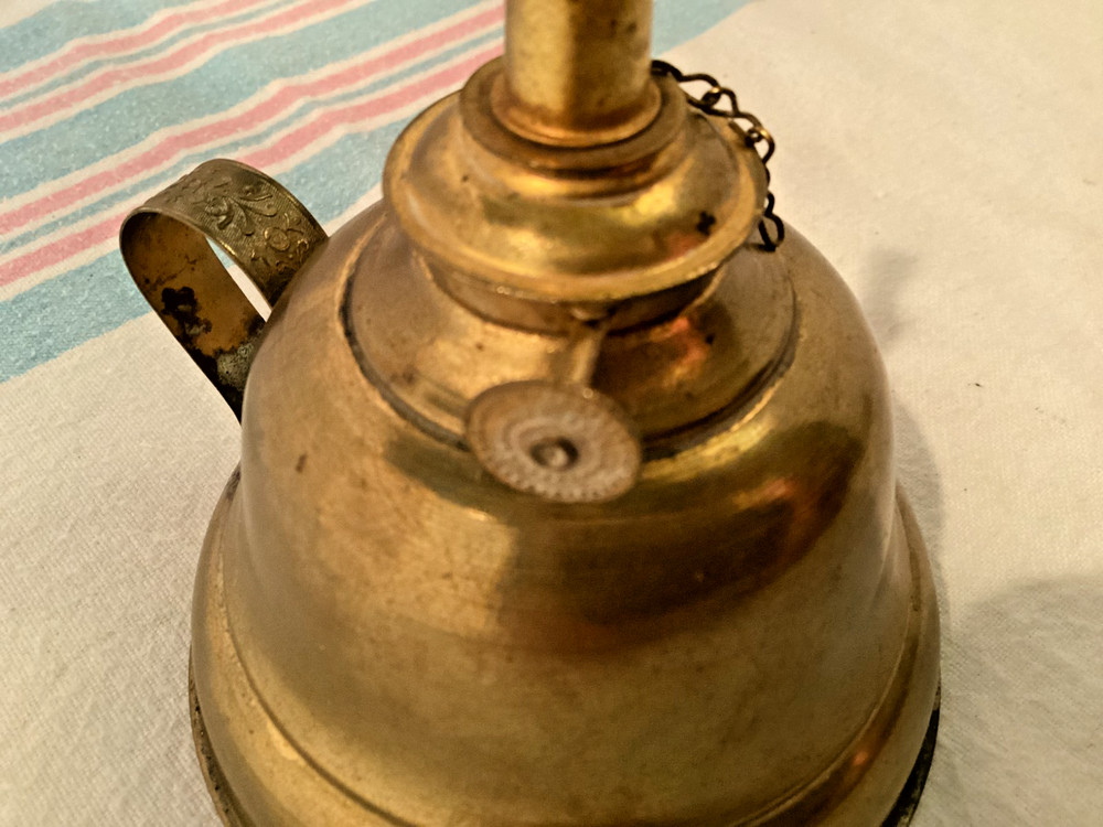 Antique Brass Miniature Lamp with Embossed Handle with string wick- i#5014