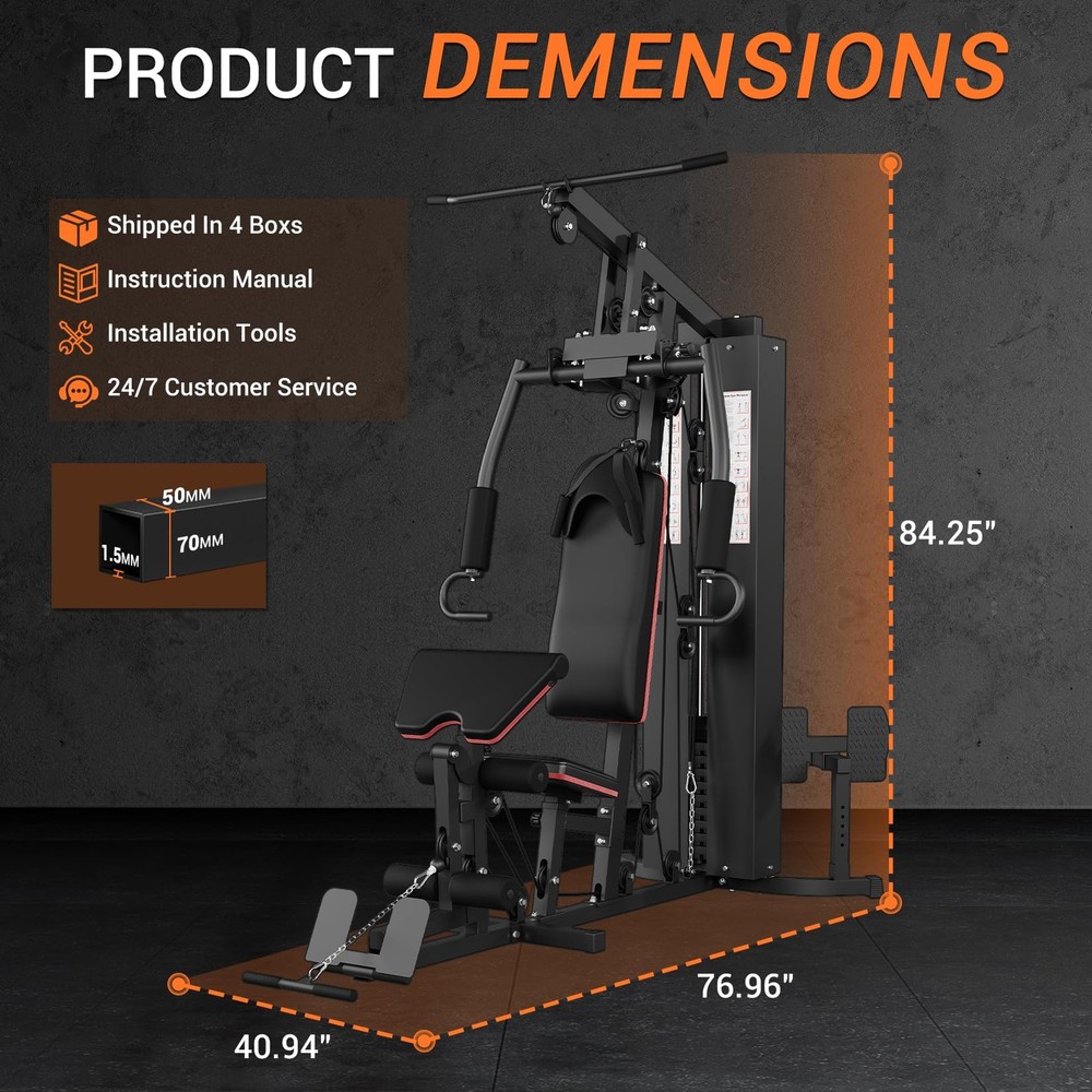 Adjustable Home Gym Station | 150lb Weight Stack, Multi-Position Seat & Backrest