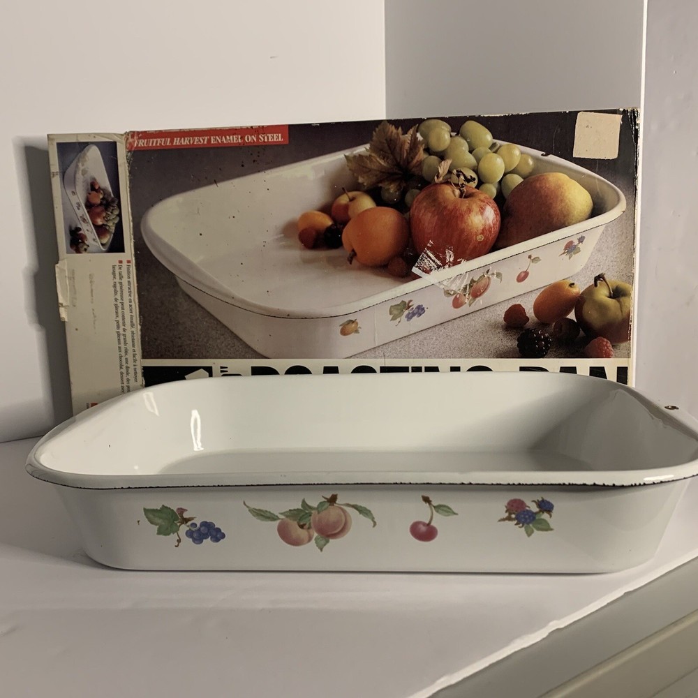 Vintage Metro Enamel Fruit Pattern THREE PIECE SET $40 Excellent condition boxed